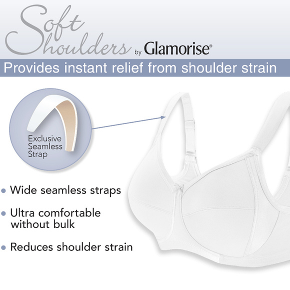 Glamorise 46C Bra ~Seamless-X-WIDE-Straps~ (Side Support Too!) 35% Cotton Purple - Picture 6 of 15